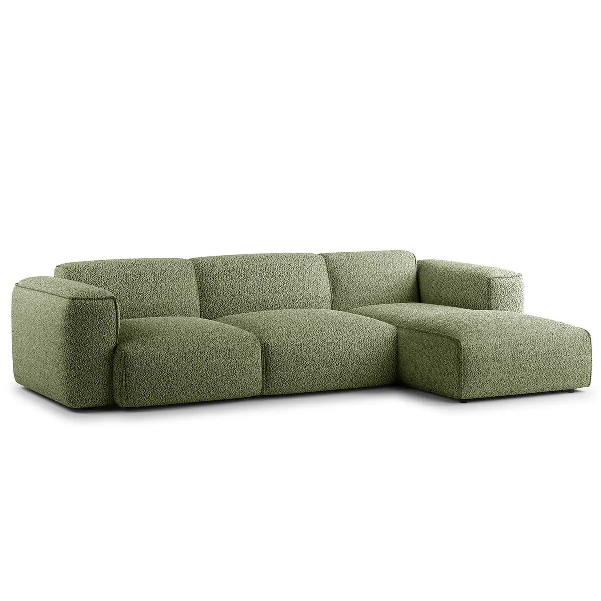 Ecksofa 3-Sitzer mit Longchair Grün/Moosgrün Teddy-Bouclé