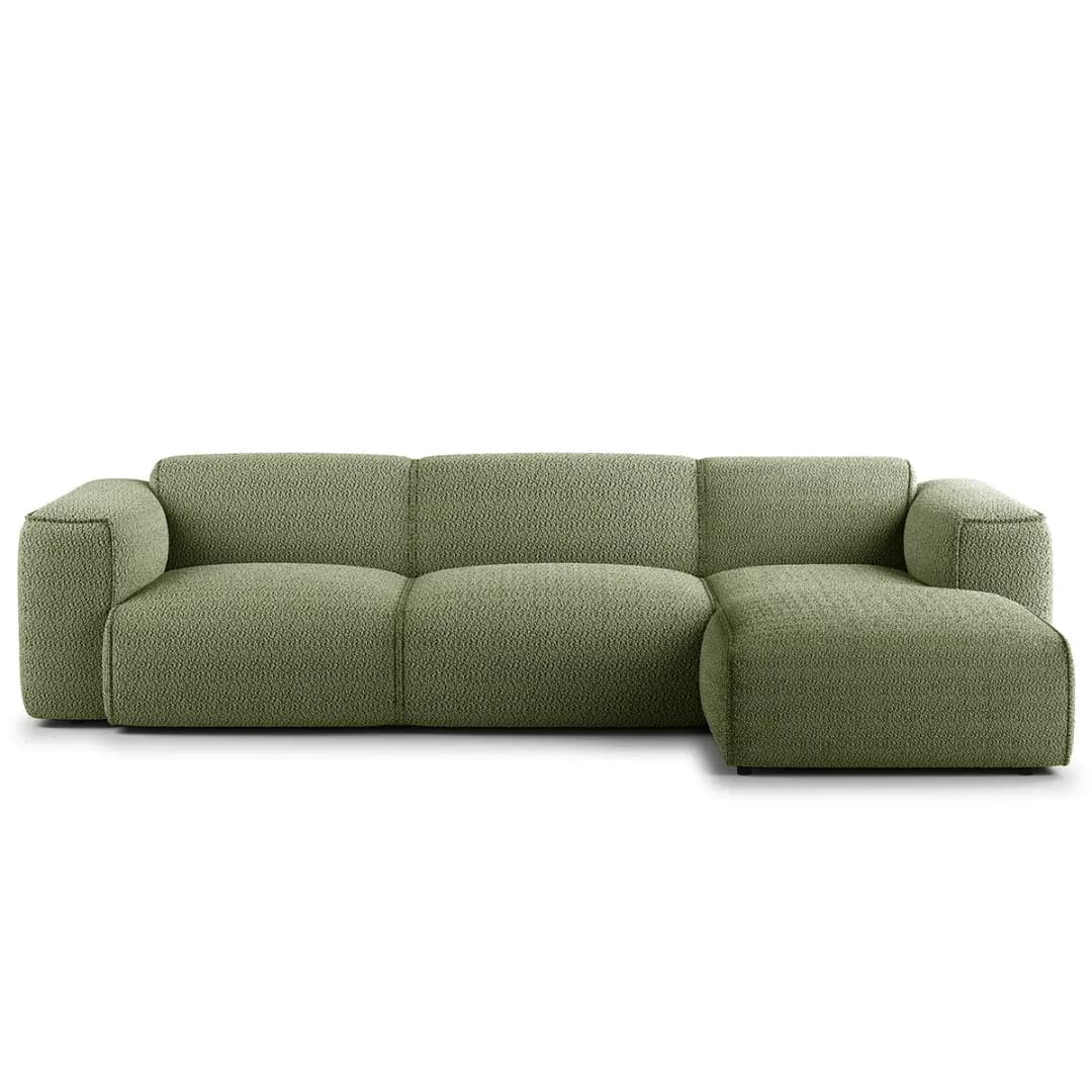 Ecksofa 3-Sitzer mit Longchair Grün/Moosgrün Teddy-Bouclé
