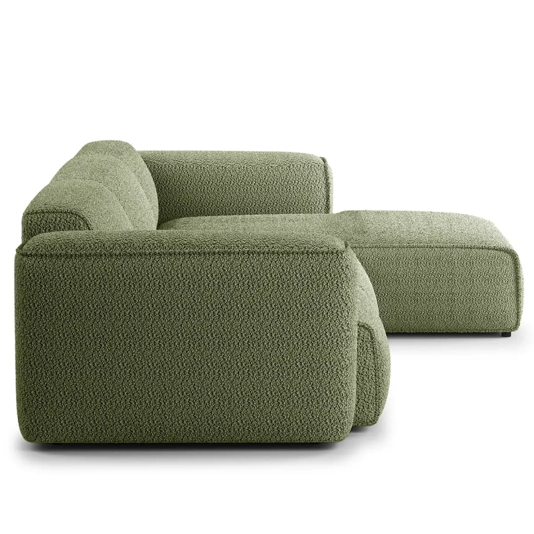 Ecksofa 3-Sitzer mit Longchair Grün/Moosgrün Teddy-Bouclé