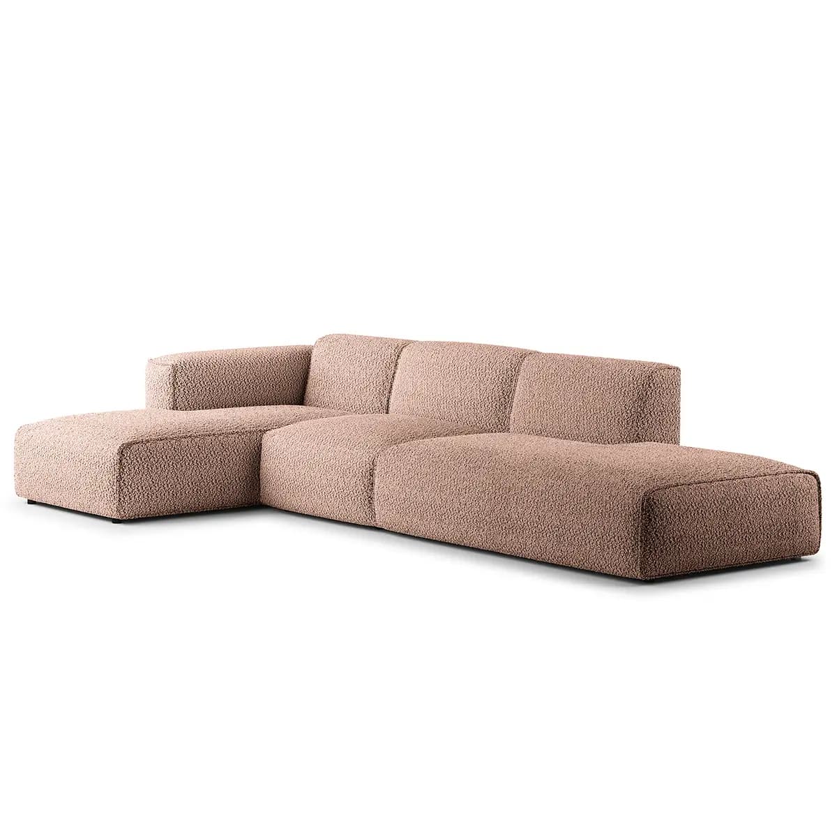 Ecksofa mit Chaiselongue Pink/Mauve Teddy-Bouclé Stoff Bony