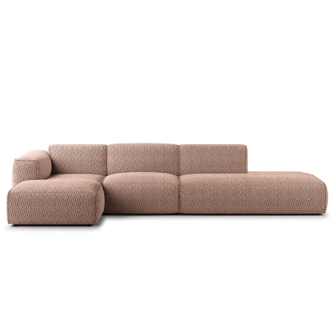 Ecksofa mit Chaiselongue Pink/Mauve Teddy-Bouclé Stoff Bony