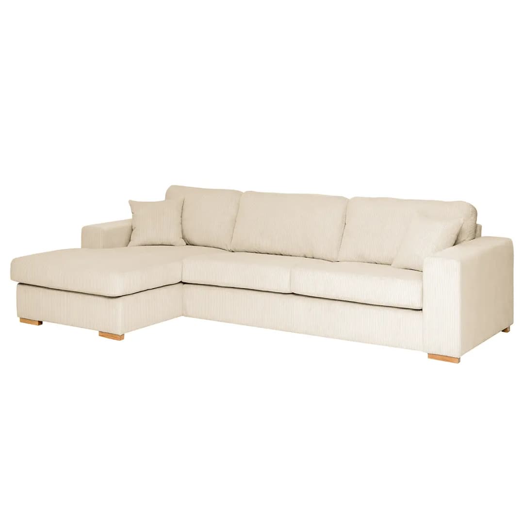 loftscape Ecksofa Madras mit Longchair Beige Cordstoff Lola | Beige