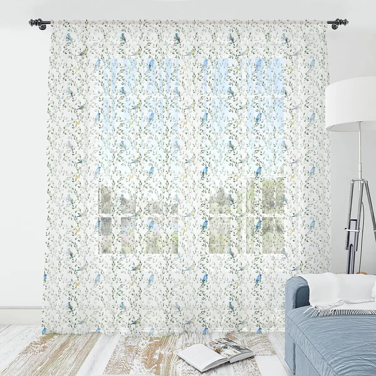 Fertiggardine Vögel 2er-Set 135cm Grün/Grün/Blau | Grün