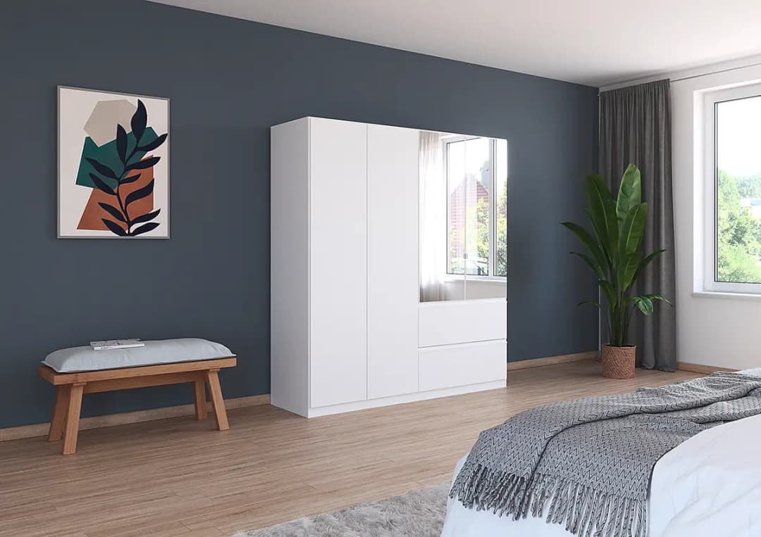 rauch Blue Drehtürenschrank Costa mit Spiegeltür 181cm Weiß/Alpinweiß