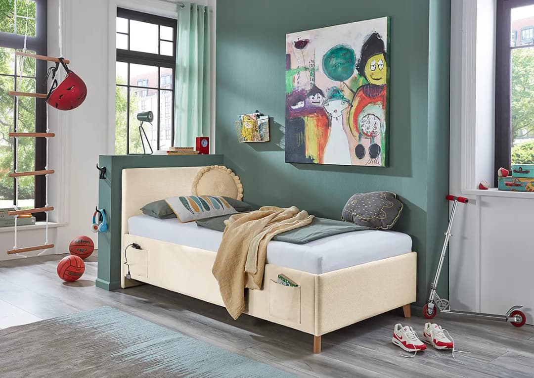 Polsterbett 90 x 200cm mit Lattenrost Beige | Beige