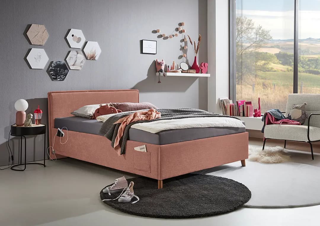 Polsterbett 120 x 200cm mit Lattenrost Pink | Pink