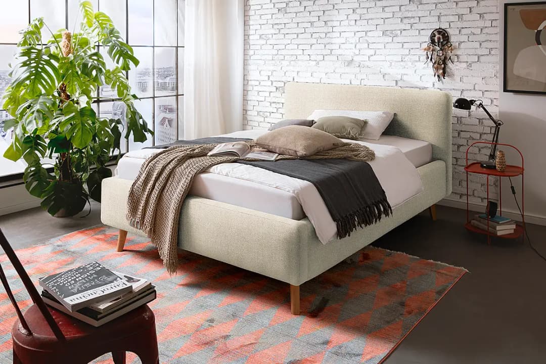 Polsterbett 140 x 200cm Webstoff Hevi Beige | Beige