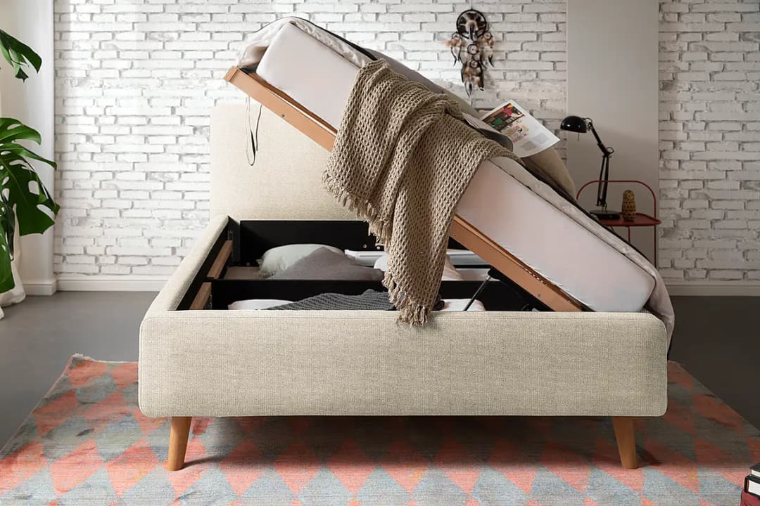 Polsterbett 140 x 200cm Webstoff Hevi Beige | Beige