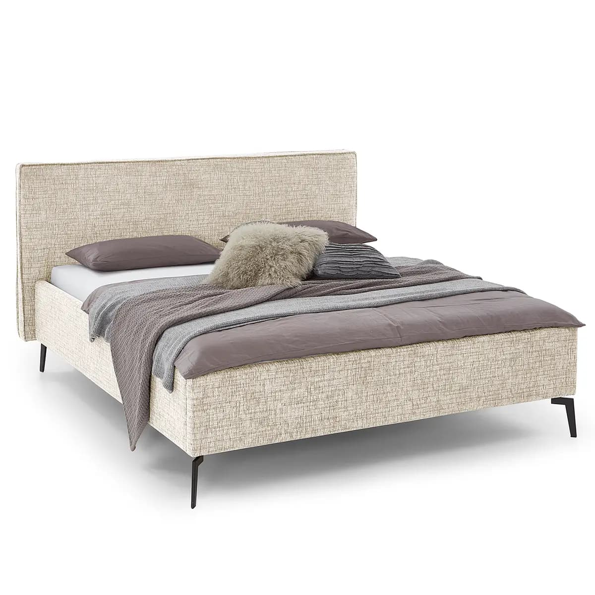Polsterbett 160 x 200cm Flachgewebe Balkis Beige mit Kopfteil | Beige