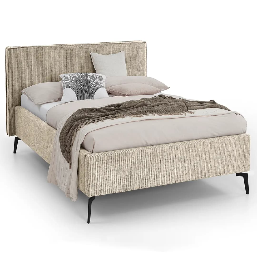 Polsterbett 140 x 200cm Flachgewebe Balkis Braun mit Kopfteil