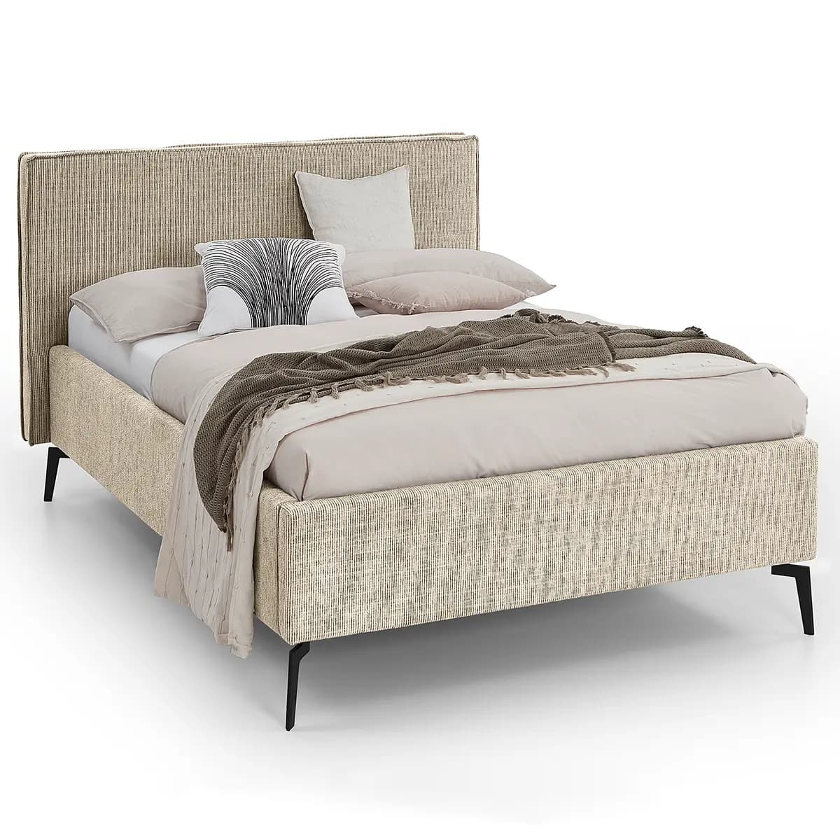 Polsterbett 140 x 200cm Flachgewebe Balkis Braun mit Kopfteil