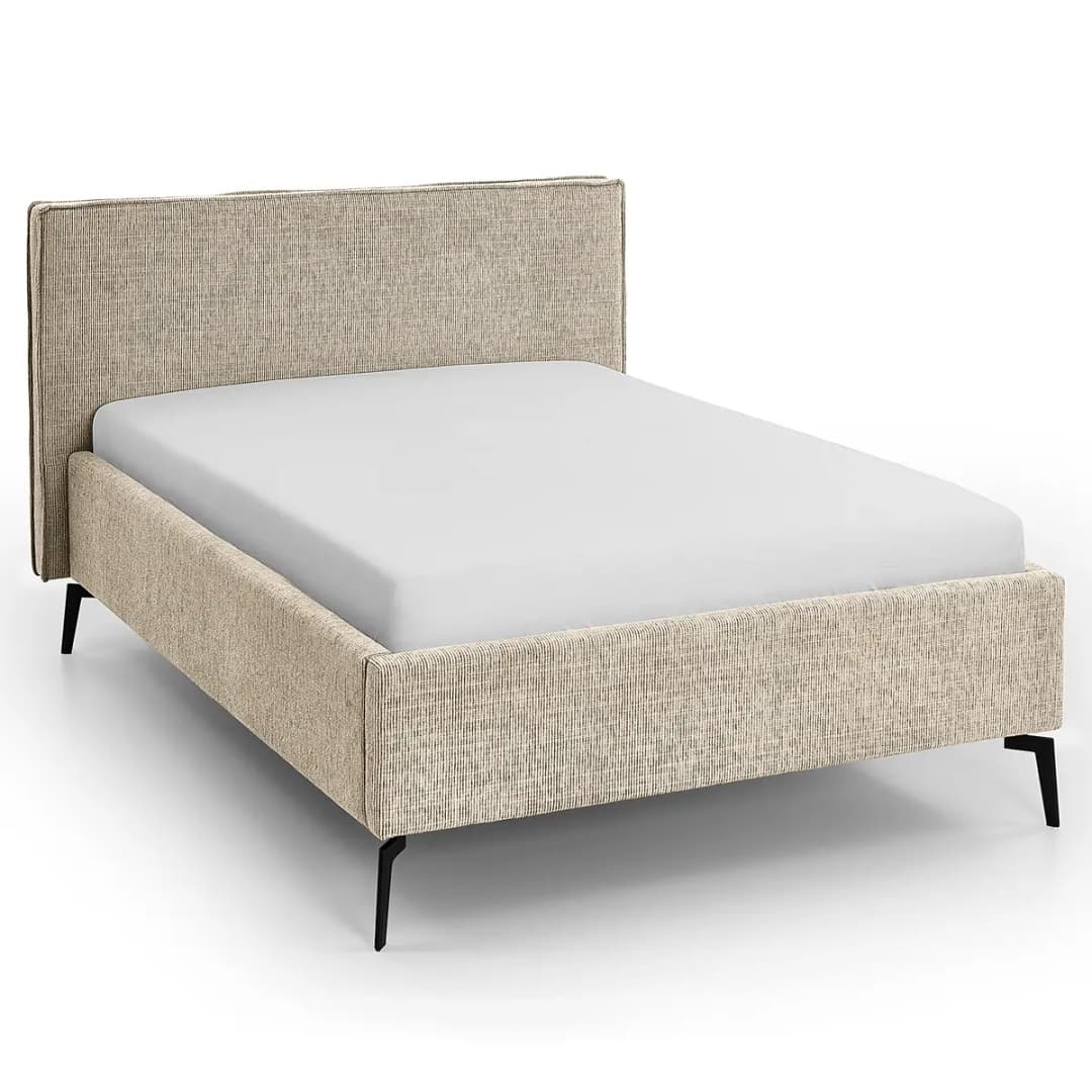 Polsterbett 140 x 200cm Flachgewebe Balkis Braun mit Kopfteil