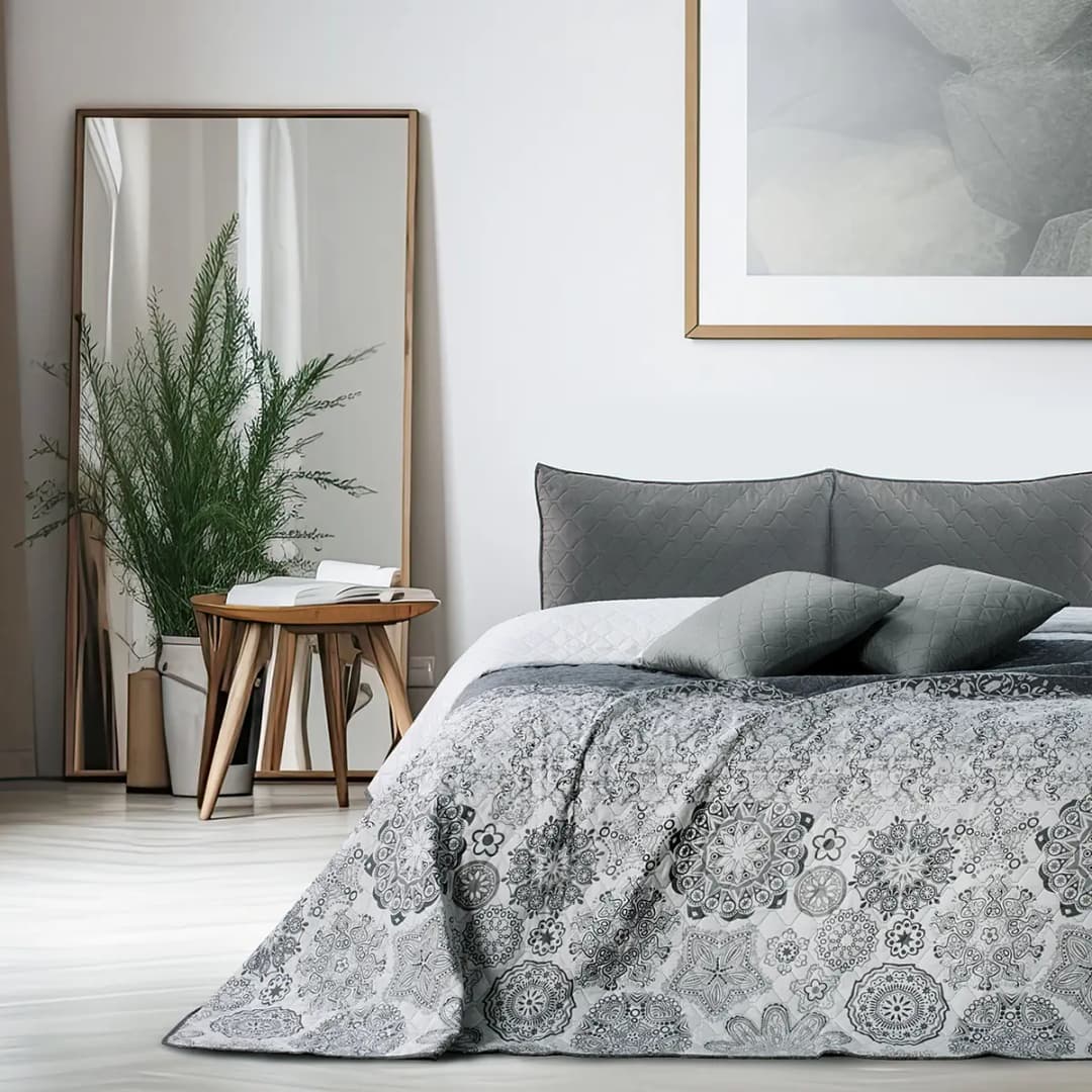 Tagesdecke 220 x 240cm Grau/Weiß | Grau