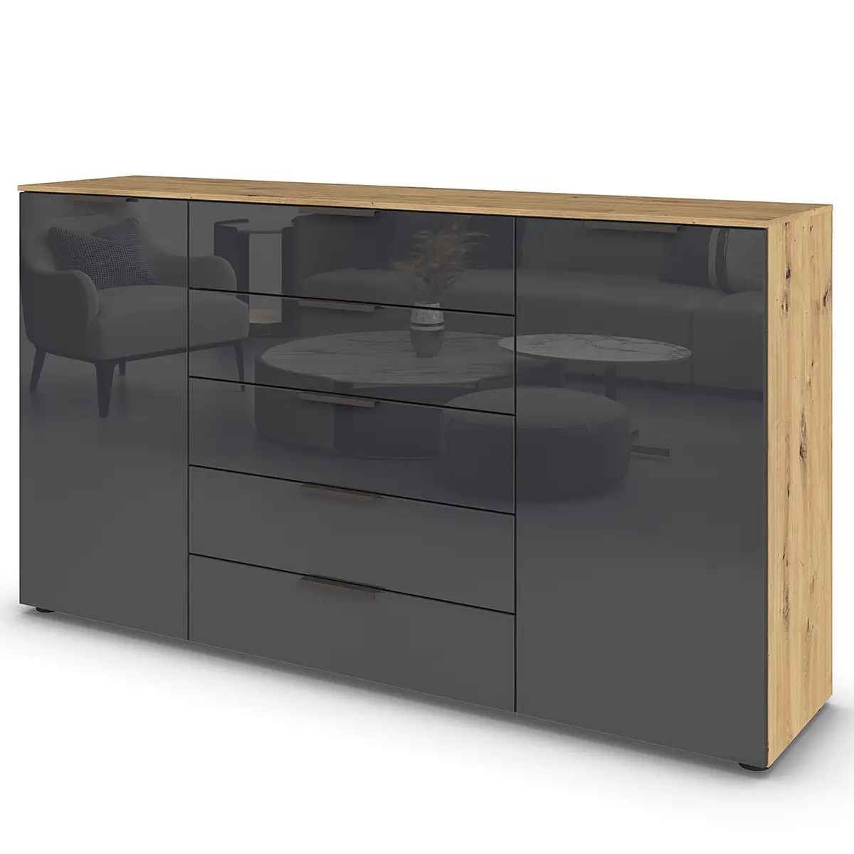 Sideboard Flipp Typ A 180cm Braun/Graphit/Eiche Artisan Dekor