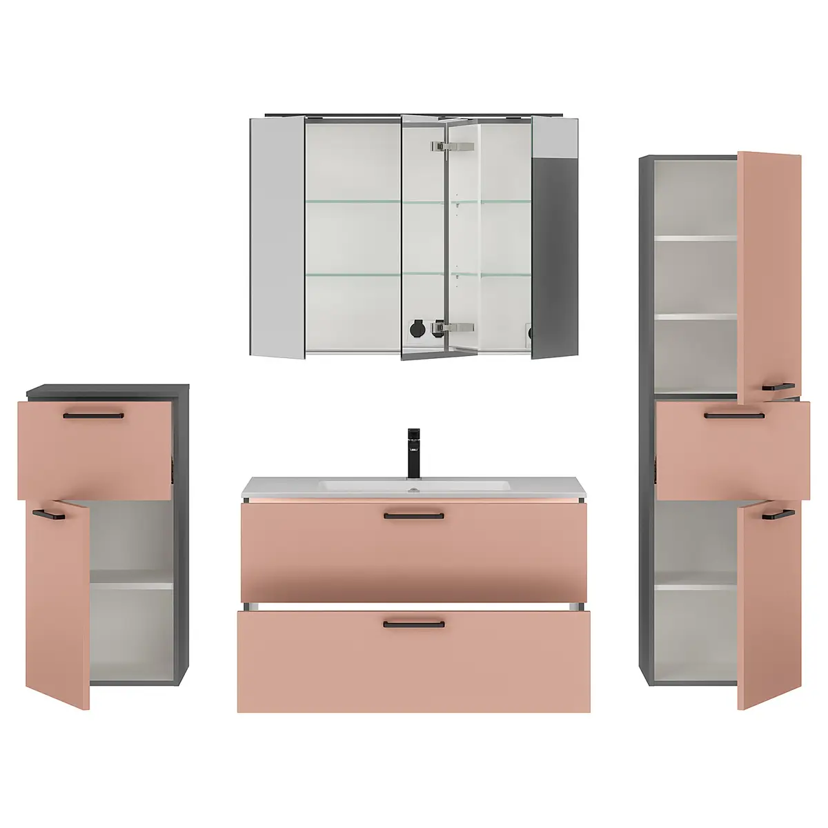 Badezimmerset MYBA XVII 4-teilig 190cm Pink/Altrosa | Rosa