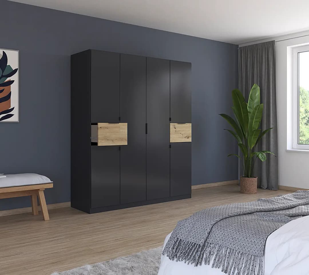 rauch Blue Drehtürenschrank Ticao 181cm Grau/Graumetallic/Eiche