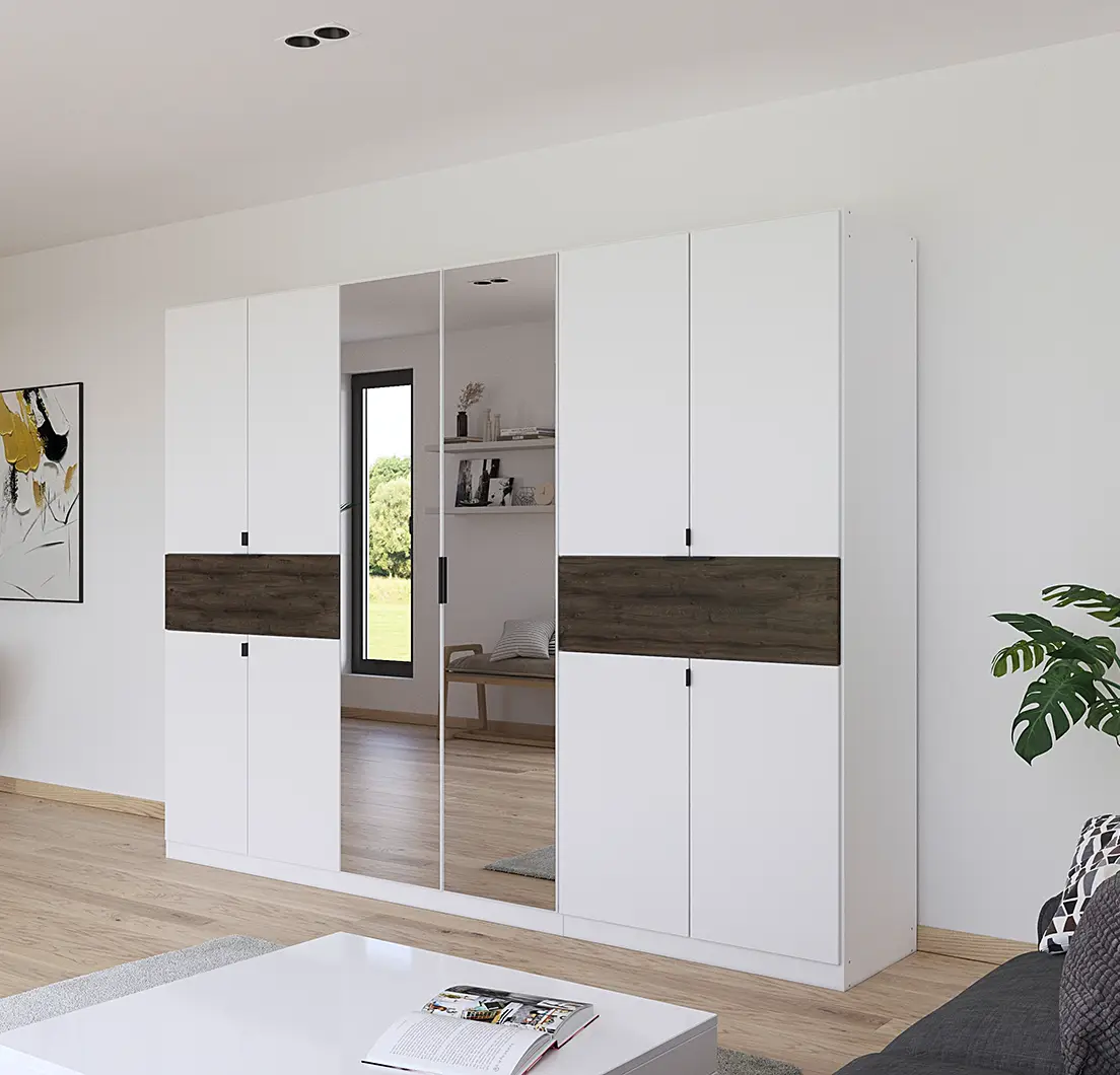 rauch Blue Drehtürenschrank Ticao mit Spiegel 271cm Weiß/Weiß/Eiche