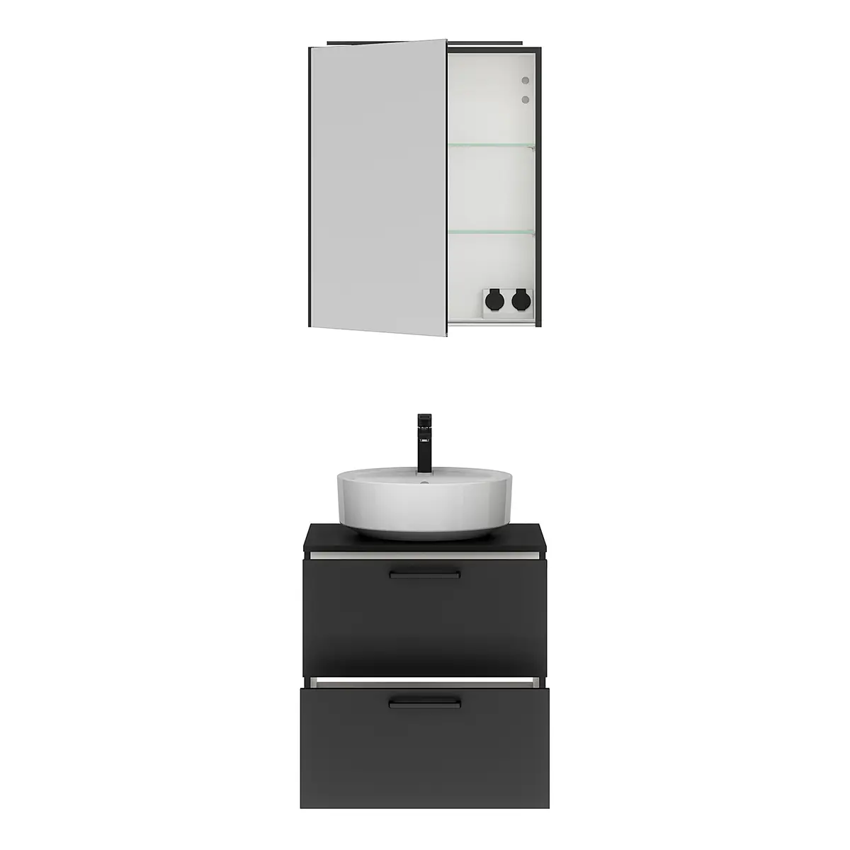 Badezimmerset MYBA LVII 2-teilig 60cm Schwarz/Matt Schwarz | Schwarz