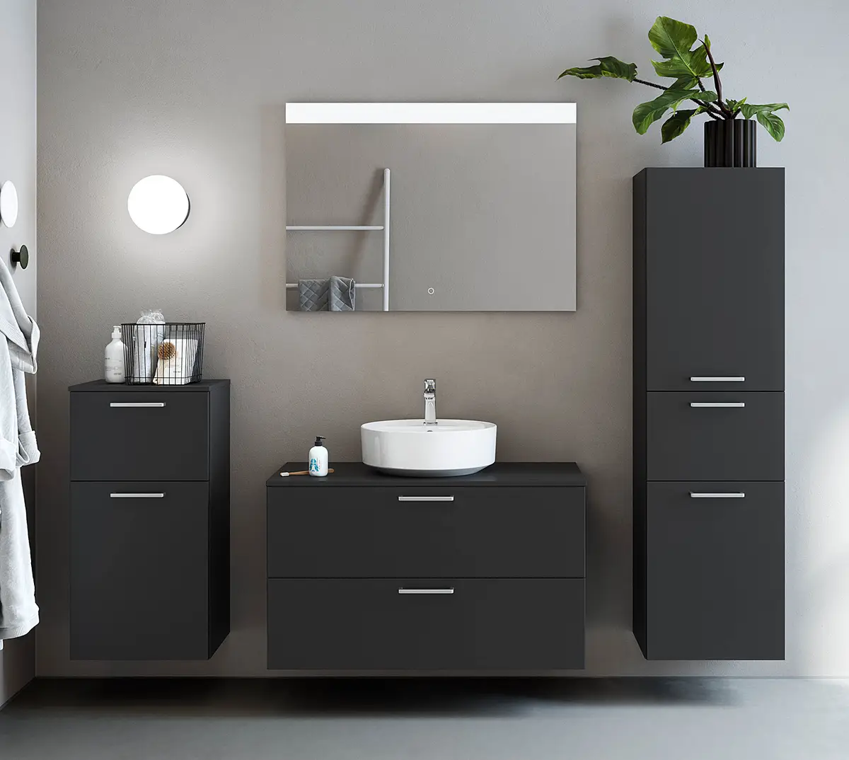Badezimmerset MYBA LVIII 4-teilig 190cm Schwarz/Matt Schwarz