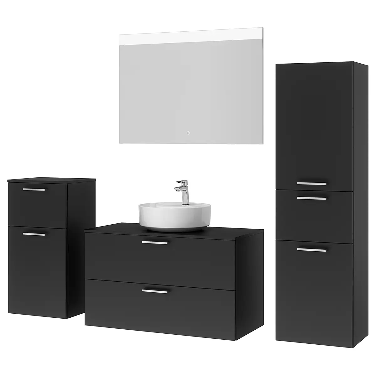 Badezimmerset MYBA LVIII 4-teilig 190cm Schwarz/Matt Schwarz