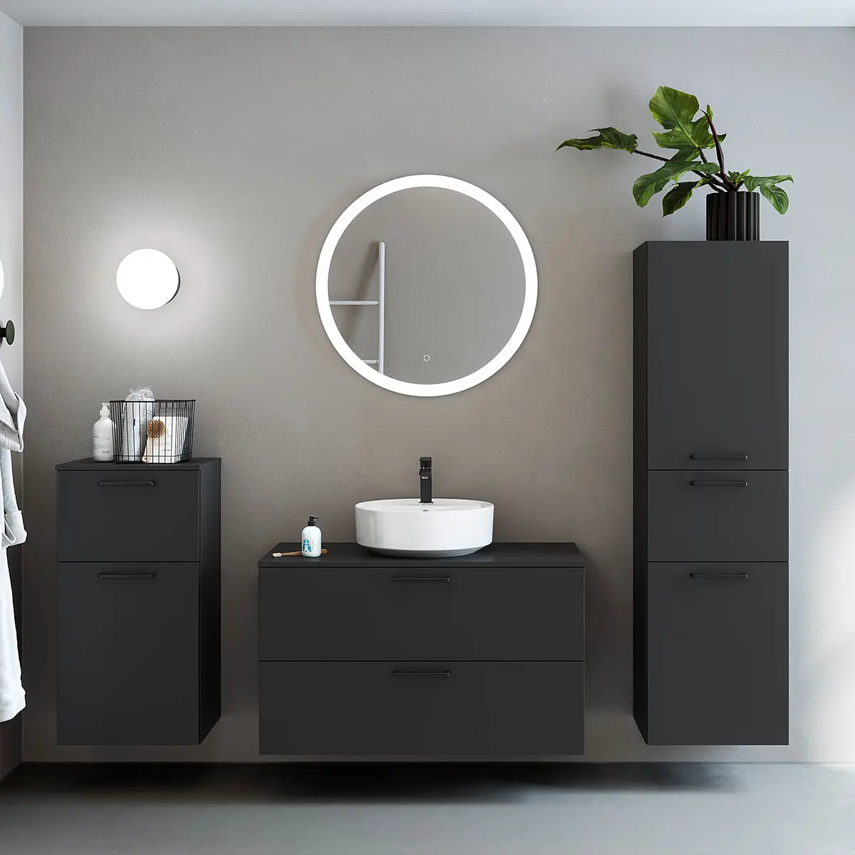 Badezimmerset MYBA LXXIII 4-teilig 190cm Schwarz/Matt Schwarz