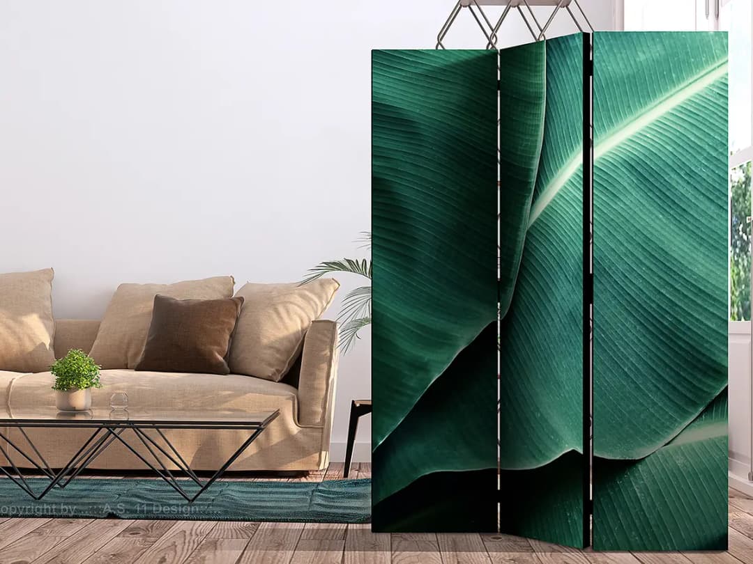 Artgeist Paravent Banana Leaf Akustik Vlies auf Kiefer Massiv Grün