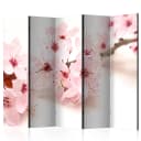 Paravent Cherry Blossom Akustik Vlies auf Kiefer Massiv | Pink