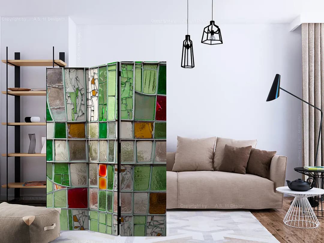 Paravent Emerald Stained Glass Akustik Vlies auf Massivholz