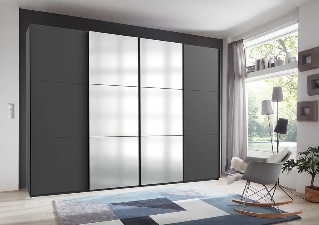 Schwebetürenschrank Level36 216 cm Typ C Grau/Graphit Schwarz