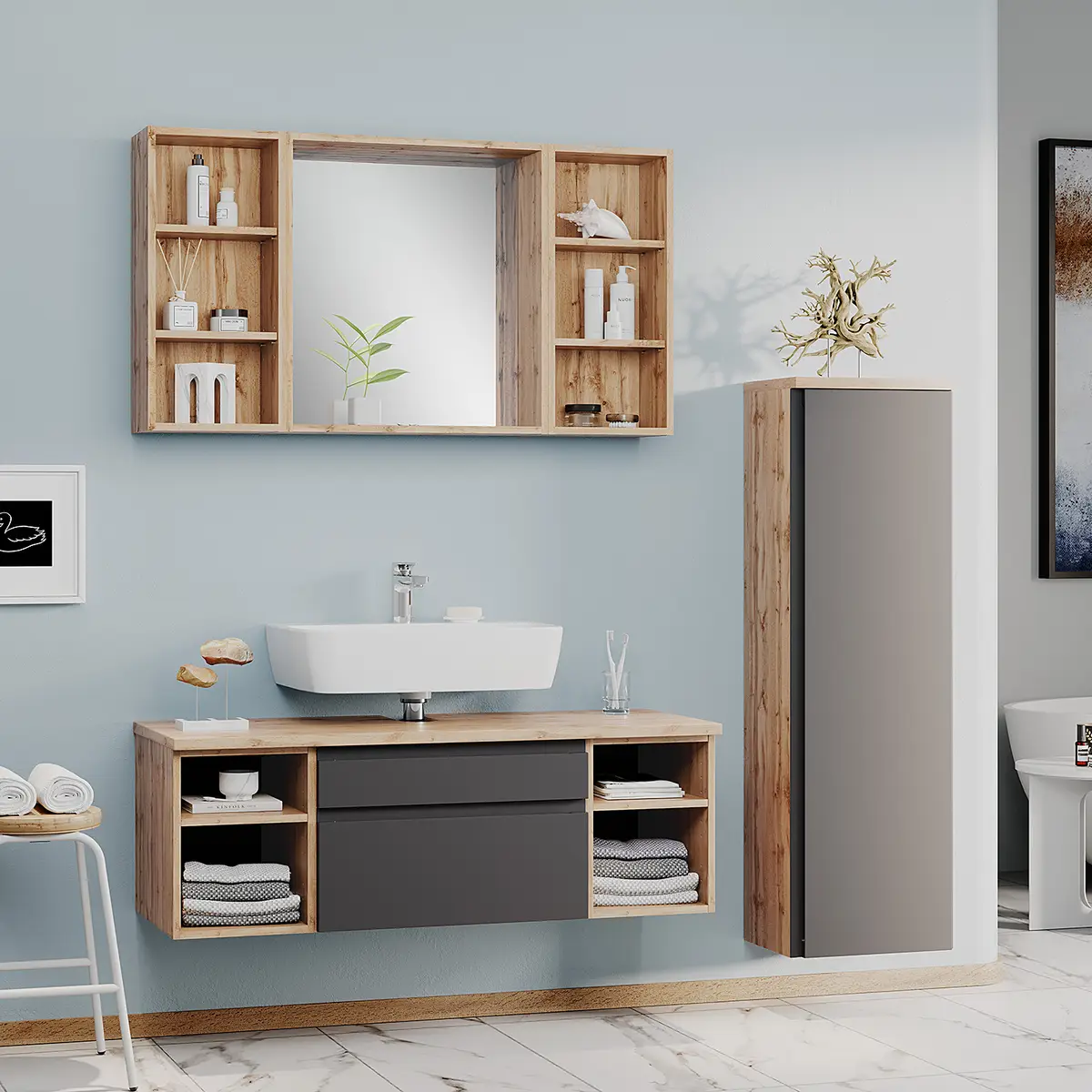 Badezimmerset 3-teilig Variante B | Mehrfarbig