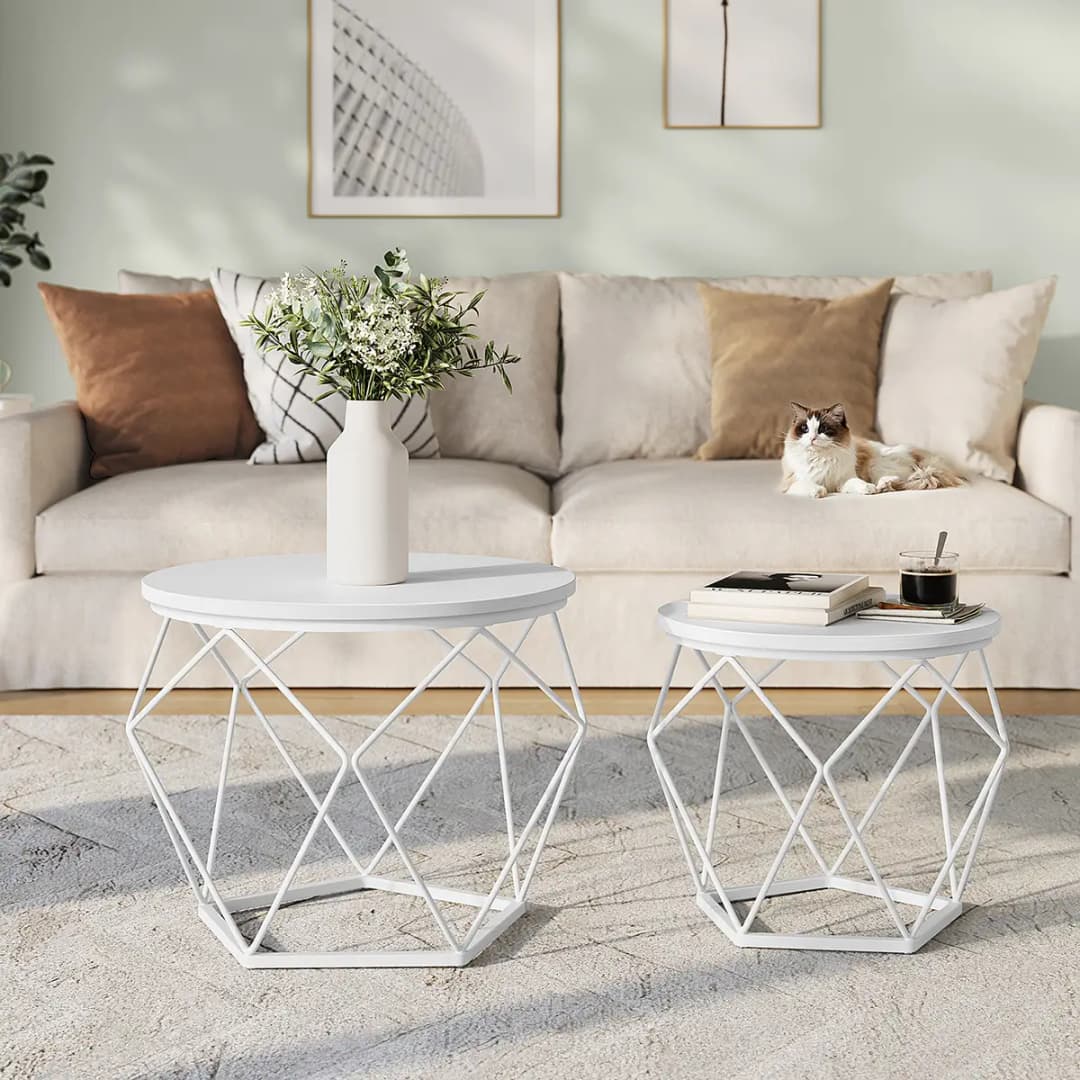 Couchtisch 2er-Set Ø 48cm | Weiß