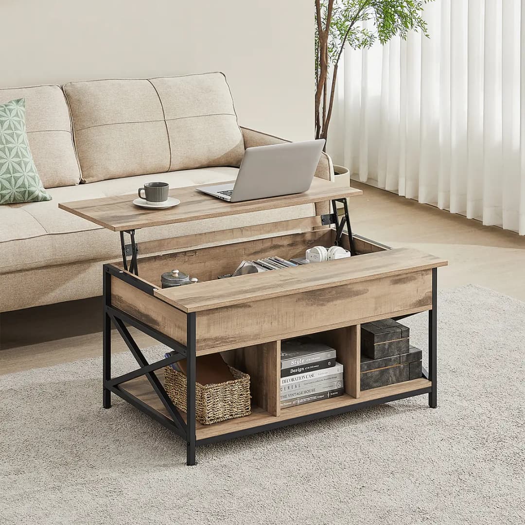 Red Living Ausklappbarer Couchtisch Typ A 100cm Braun/Hellbraun