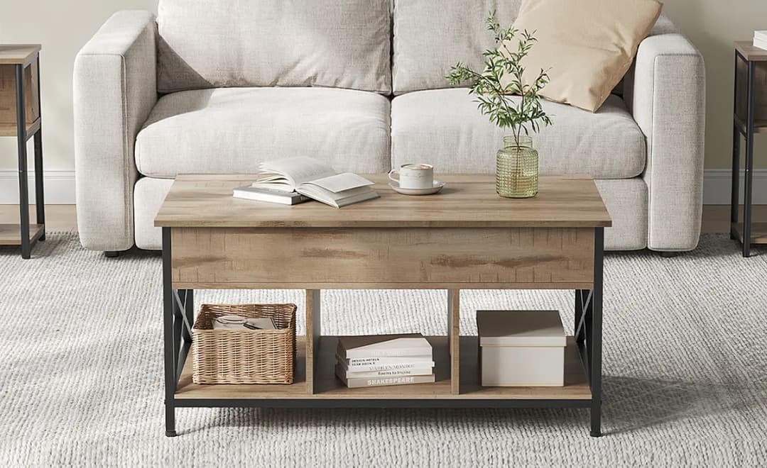 Red Living Ausklappbarer Couchtisch Typ A 100cm Braun/Hellbraun