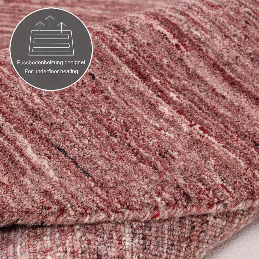 THEKO Wollteppich Pure UNI Rund Rot/Rotbraun 190 x 190cm | Rot