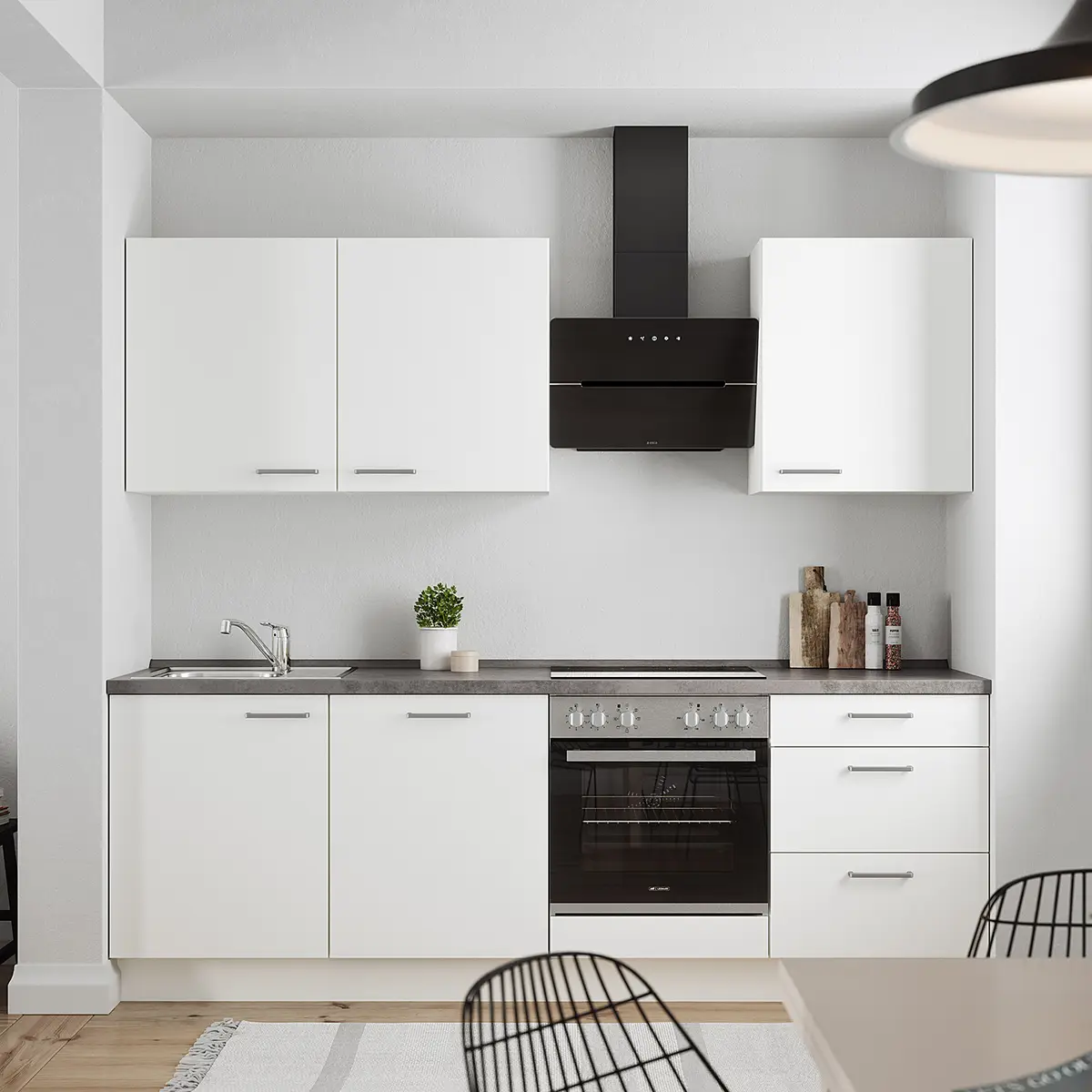 Küchenzeile High-Line Touch Variante C 240cm | Weiß