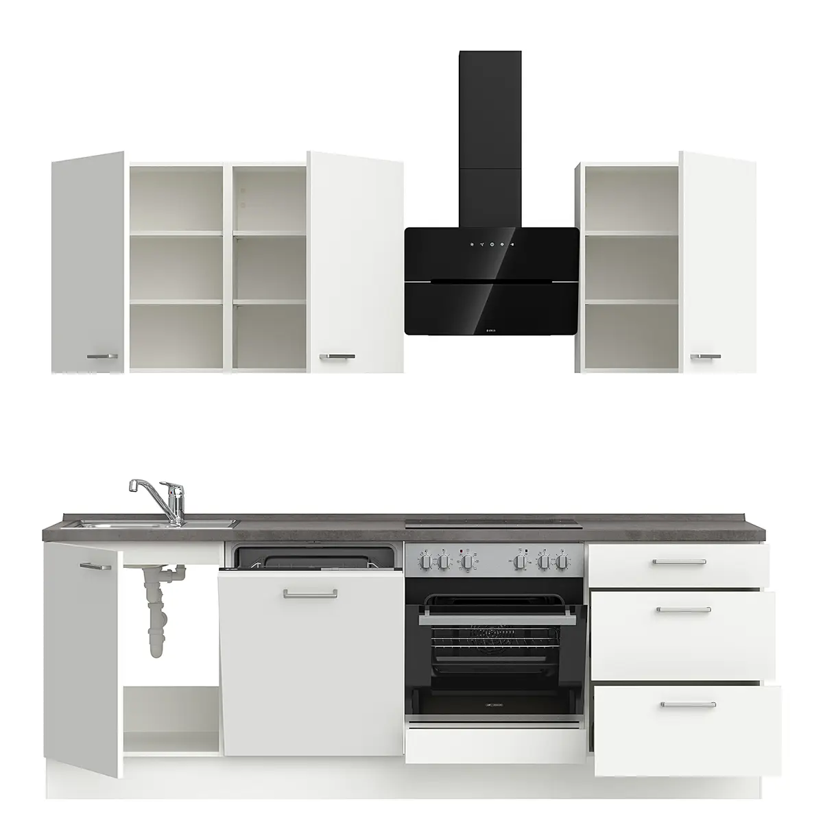 Küchenzeile High-Line Touch Variante C 240cm | Weiß