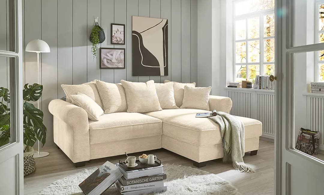 Ecksofa Callampaya Beige Cordstoff Zuri | Beige