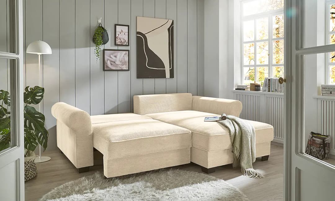 Ecksofa Callampaya Beige Cordstoff Zuri | Beige