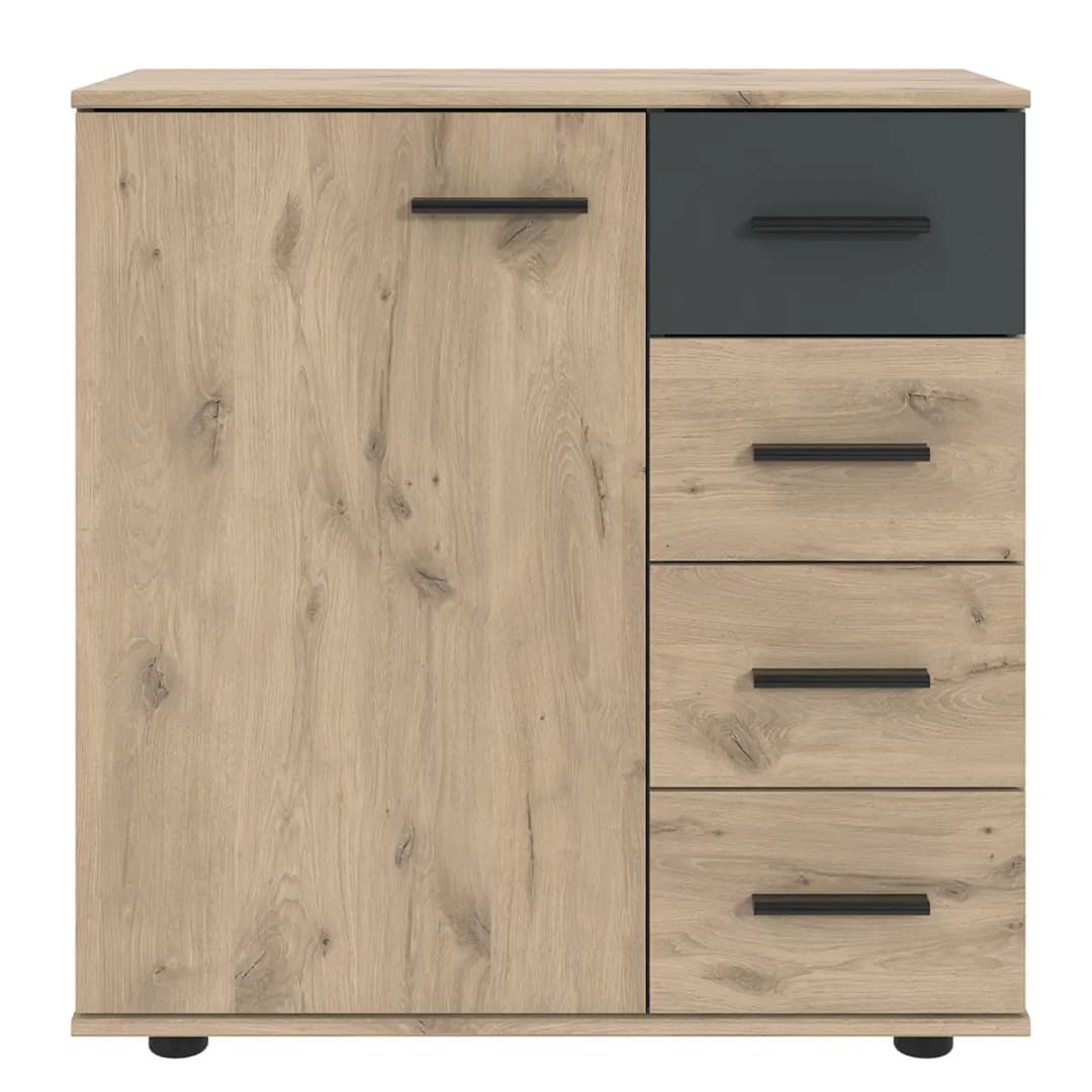 Kommode mit 1 Tür 81cm Braun/Eiche Dekor/Graphit | Holztöne