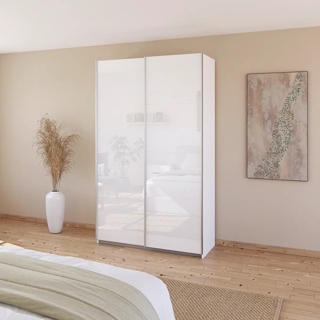 rauch Orange Schwebetürenschrank - Glasfront 136cm Weiß/Alpinweiß