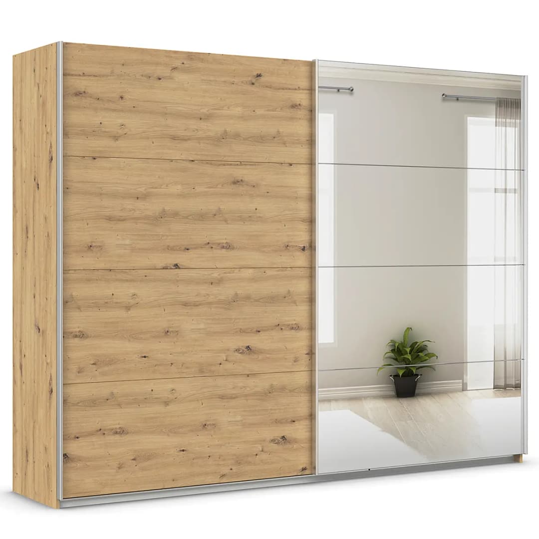 Schwebetürenschrank Spiegel 271cm Braun/Eiche Artisan Dekor | Braun