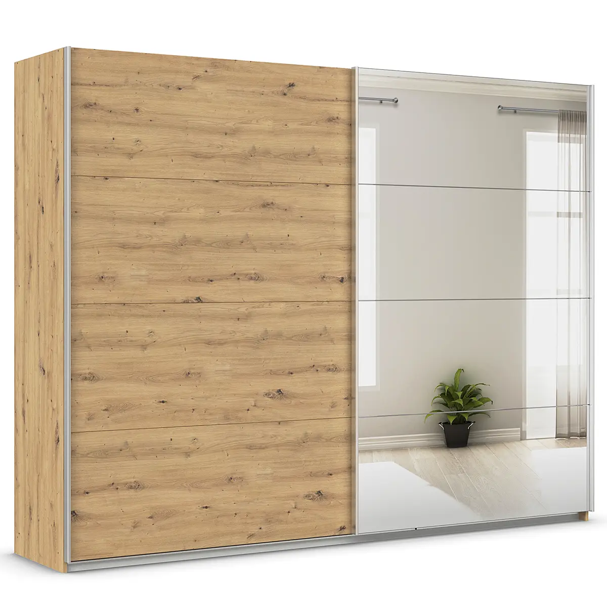 Schwebetürenschrank Spiegel 271cm Braun/Eiche Artisan Dekor | Braun