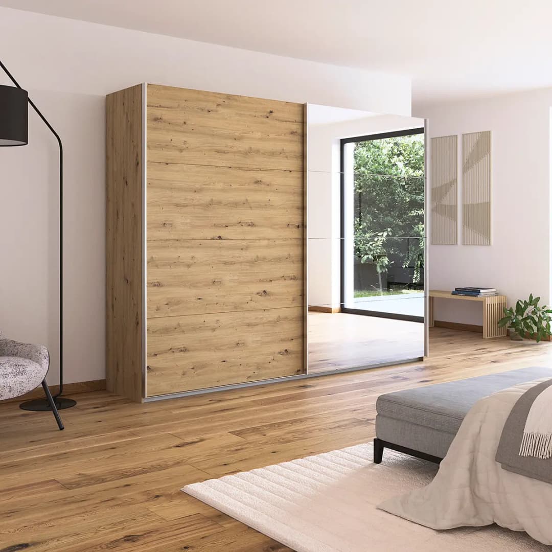 Schwebetürenschrank Spiegel 271cm Braun/Eiche Artisan Dekor | Braun