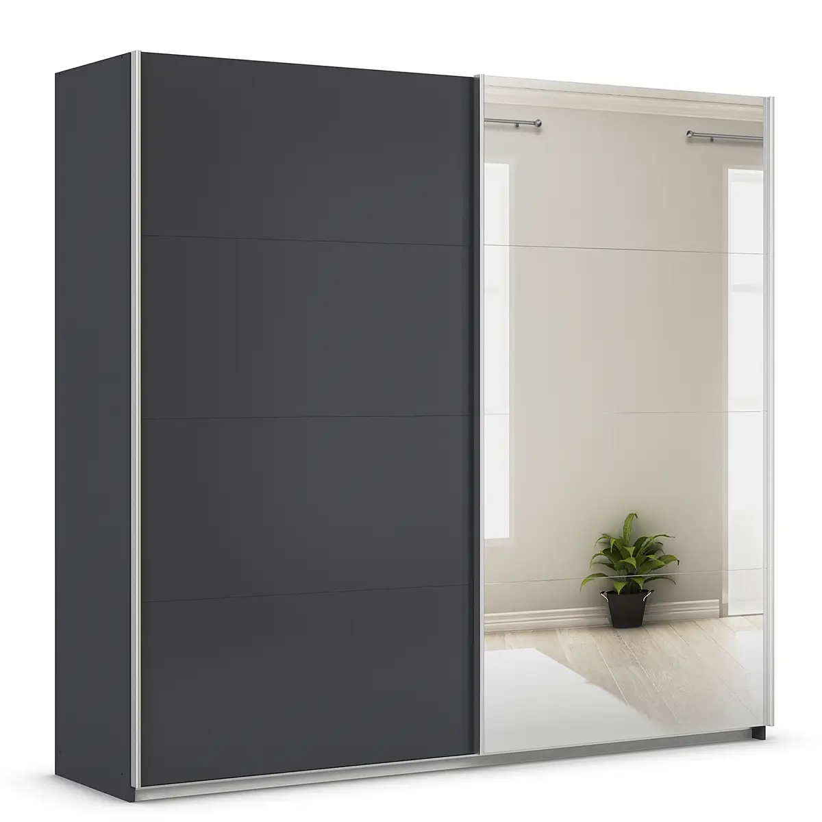 Schwebetürenschrank - Spiegel 226cm Grau/Graumetallic | Grau