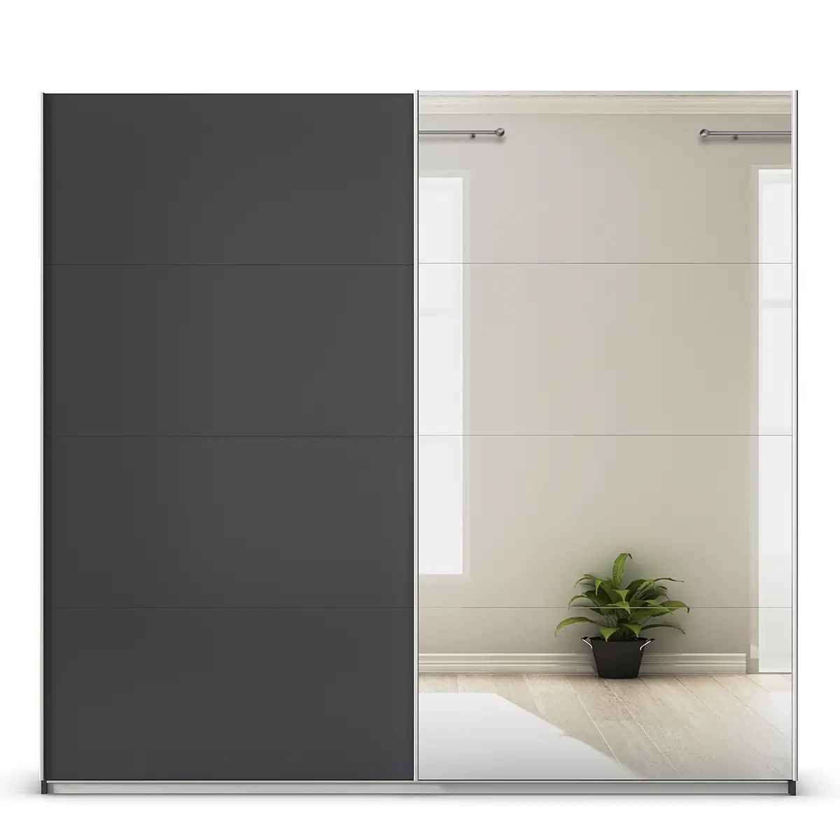 Schwebetürenschrank - Spiegel 226cm Grau/Graumetallic | Grau