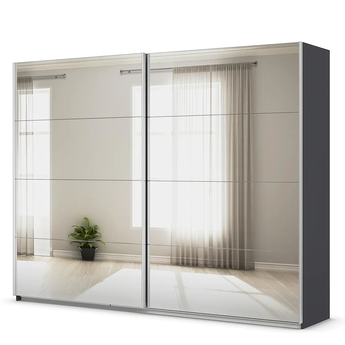 rauch Orange Schwebetürenschrank Spiegelfront 271cm Grau/Graumetallic