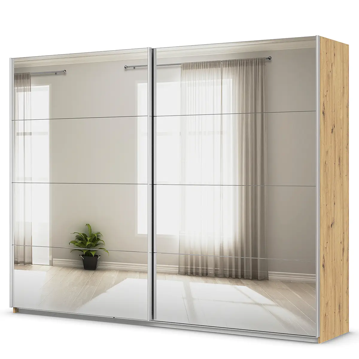 rauch Orange Schwebetürenschrank Spiegelfront 271cm Braun/Eiche
