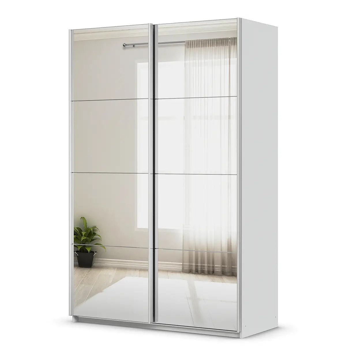 rauch Orange Schwebetürenschrank Spiegelfront 136cm Grau/Seidengrau