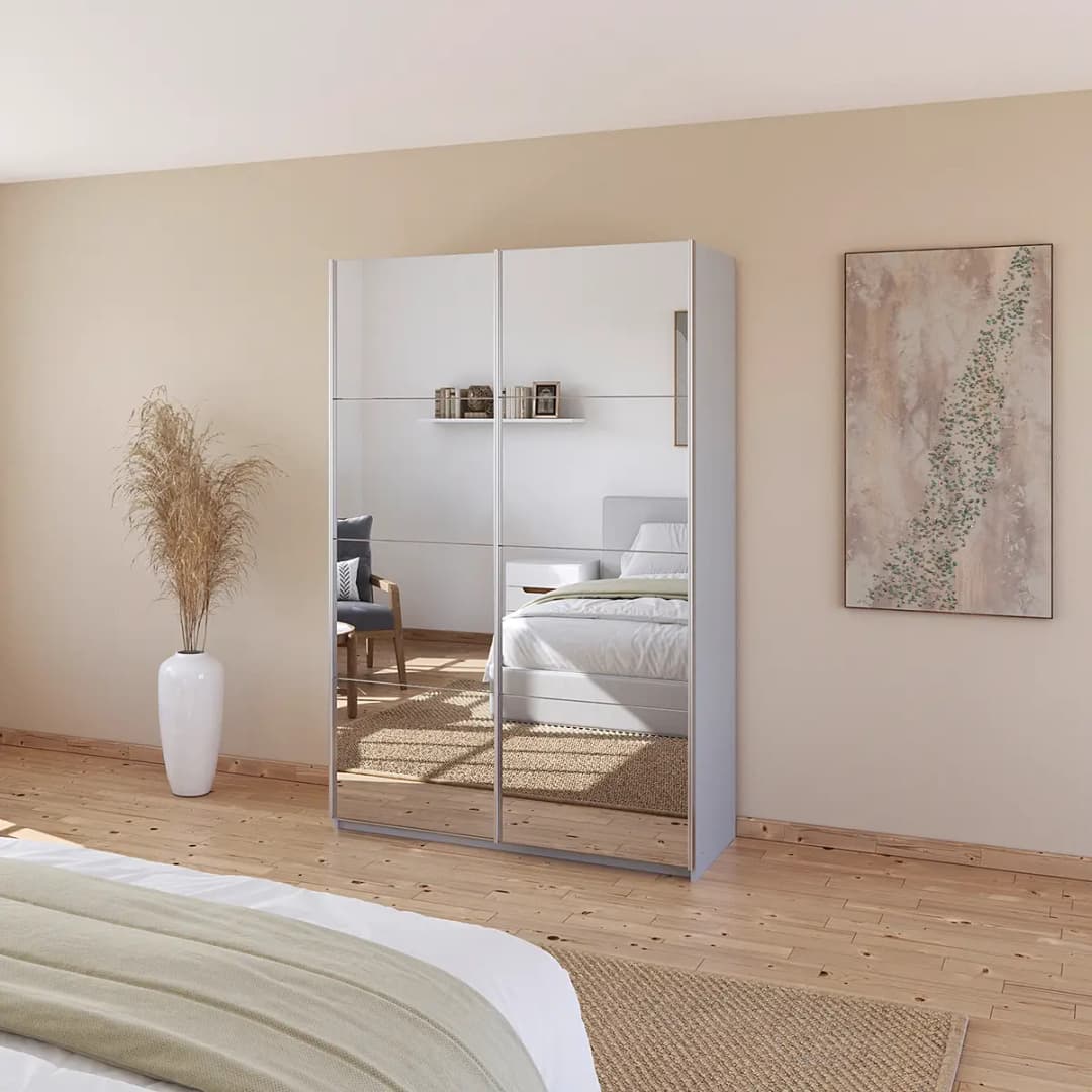 rauch Orange Schwebetürenschrank Spiegelfront 136cm Grau/Seidengrau