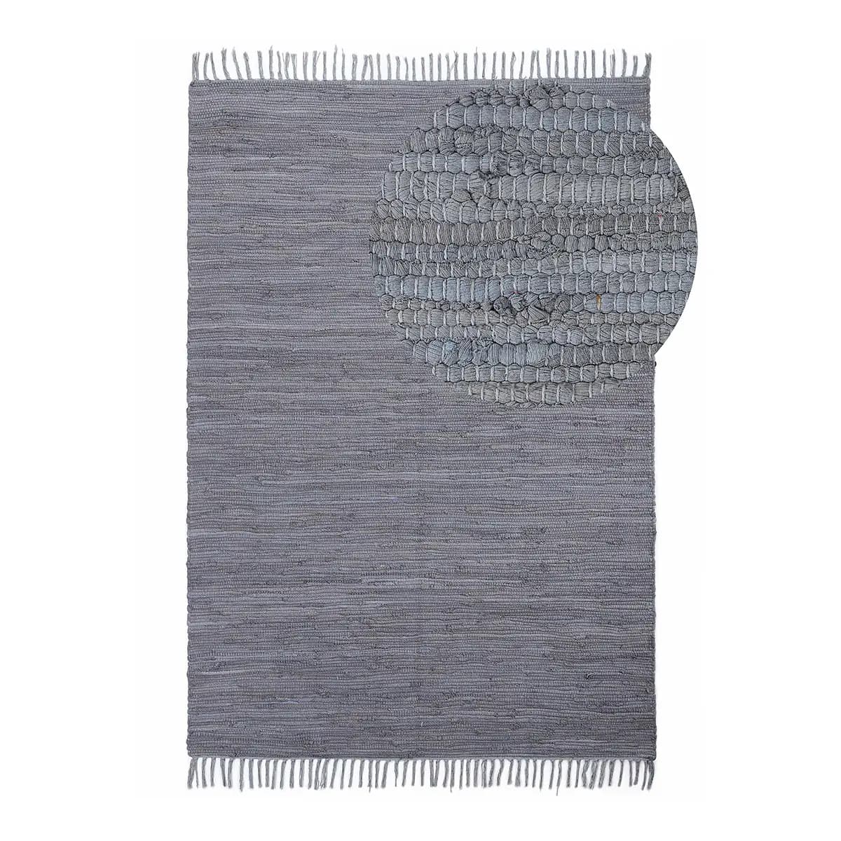 Flickenteppich Kelim Chindi Uni Grau/Lichtgrau 160 x 230cm | Grau